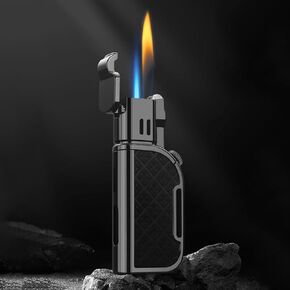 Jet Torch Lighter, Soft/Jet Flame Switchable Lighter, Butane Refillable Lighter with Foldable Punch and Adjustable Flame Dial, Cool Lighter for Men/Husband (Fuel not Included)