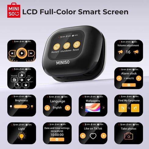 MINISO M95 Open Ear Earbuds, True Wireless Over The Ear Earbuds with Touch Screen Display Bluetooth 5.4 OWS Headphone with Earhooks Noise Reduction Earphones IPX5 Waterproof for Running, Fitness in Saudi Arabia