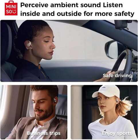 MINISO M95 Open Ear Earbuds, True Wireless Over The Ear Earbuds with Touch Screen Display Bluetooth 5.4 OWS Headphone with Earhooks Noise Reduction Earphones IPX5 Waterproof for Running, Fitness in Saudi Arabia