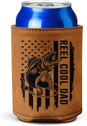 Christmas Fishing Gifts For Dad - Fishing Present For Dad, Husband From Son, Wife - Christmas, Birthday Gift For Fisherman - Reel Cool Dad 12Oz Fit Collapsible Leather Beer Can Cooler Holder in Saudi Arabia