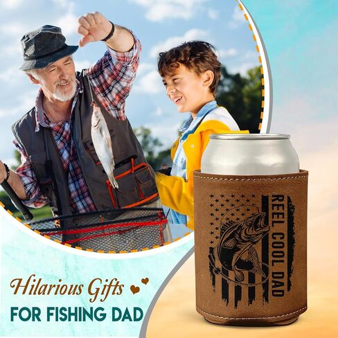Christmas Fishing Gifts For Dad - Fishing Present For Dad, Husband From Son, Wife - Christmas, Birthday Gift For Fisherman - Reel Cool Dad 12Oz Fit Collapsible Leather Beer Can Cooler Holder in Saudi Arabia