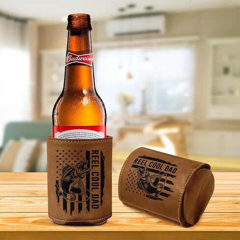 Christmas Fishing Gifts For Dad - Fishing Present For Dad, Husband From Son, Wife - Christmas, Birthday Gift For Fisherman - Reel Cool Dad 12Oz Fit Collapsible Leather Beer Can Cooler Holder in Saudi Arabia