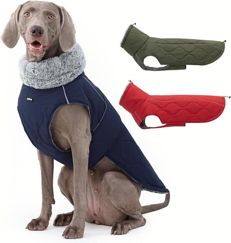 PINA Dog Winter Coat, Dog Winter Jacket with Faux Fur Hood, Warm Dog Coat with Three-Proof Fabric, Gourd Print Dog Winter Vest for Large Dog, Green, 4XL in Saudi Arabia