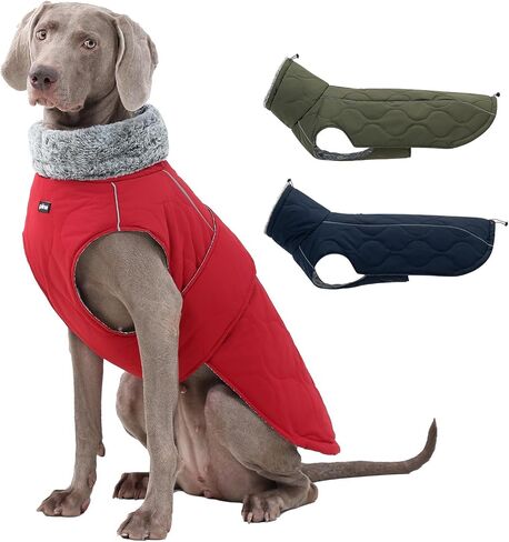 PINA Dog Winter Coat, Dog Winter Jacket with Faux Fur Hood, Warm Dog Coat with Three-Proof Fabric, Gourd Print Dog Winter Vest for Large Dog, Green, 4XL in Saudi Arabia