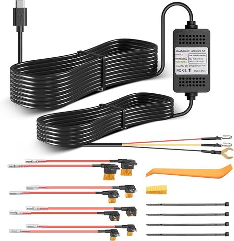 EWAY Type-C USB C Port Dash Cam Hardwire Kit, 3-Lead Acc Hard Wire Kit for Dash Camera 24H Parking Monitor, Low Voltage Protection 12V- 24V to 5V w/Fuses Dashboard Camera Power Supply Cord 11.5ft in Kuwait