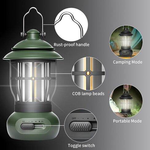 Camping Lamp, COB Lantern for Power Outage, Lantern for Emergency Supplies, Suitable for Indoor and Outdoor, Camping Site, Outdoor Portable Lantern, Black in Saudi Arabia