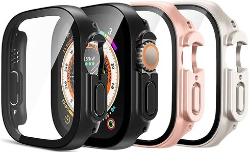 3 Pack for Apple Watch Ultra 2/Ultra 49mm Screen Protector Case, Protective Face Cover Hard PC Bumper Built-in Tempered Glass Film Ultra-Thin Guard for iWatch Ultra/Ultra 2 49mm Accessories in Saudi Arabia
