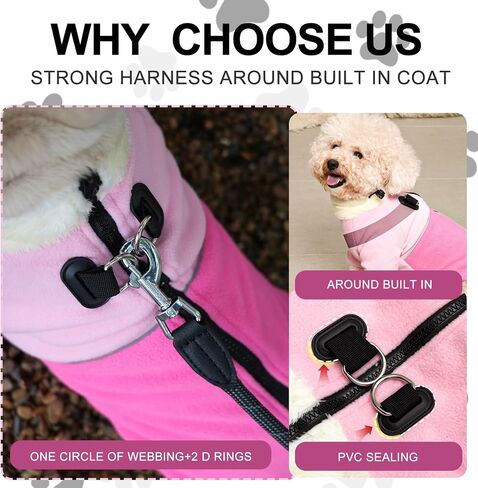 Vecomfy 2 Layers Fleece Dog Sweater with Strong Harness Built in 2 D-Rings Puppy Coat for Small Dogs,Warm Dog Jacket for Winter Cold Weather,Pink S in Kuwait
