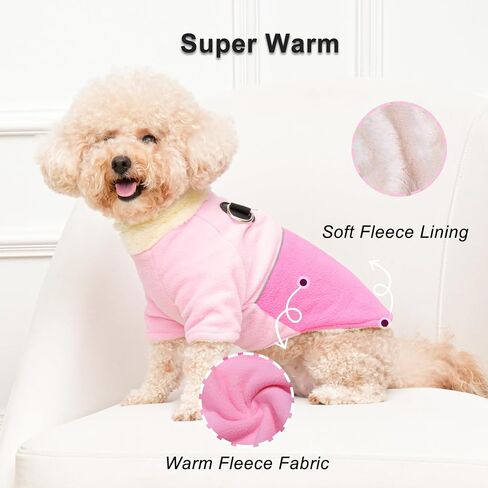 Vecomfy 2 Layers Fleece Dog Sweater with Strong Harness Built in 2 D-Rings Puppy Coat for Small Dogs,Warm Dog Jacket for Winter Cold Weather,Pink S in Kuwait
