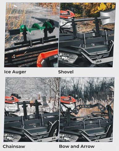KEMIMOTO UTV ATV Ice Argue Rack Tool Rack, Universal U-Bolt Fit 0.79in-1.77in Square Tube Bow Carrier Fishing Auger Mount Shovel Axe Holder Compatible with ATV UTV w/ Square Bar, Rubber Straps in Saudi Arabia