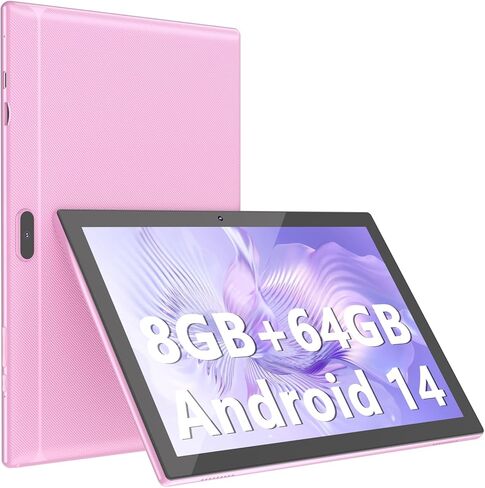 Tablet 10 Inch Tablet, Android 14 Tablets 8GB RAM 64GB ROM 1024GB Expand Tableta 2MP+ 8MP Camera WiFi Tablet Computer 10.1 IN Tablet IPS 10" HD Display 6000mAh Long Battery Life Tabletas (Pink) in Saudi Arabia