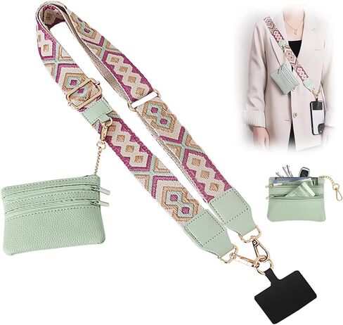 حزام Clip and Go للهاتف مع محفظة حول الجسم، حزام الهاتف مع حقيبة بسحاب، حبل للهاتف الخلوي قابل للتعديل مضاد للسرقة، ملحقات سلسلة الهاتف الخلوي (أخضر) in Kuwait