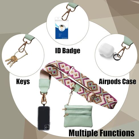 حزام Clip and Go للهاتف مع محفظة حول الجسم، حزام الهاتف مع حقيبة بسحاب، حبل للهاتف الخلوي قابل للتعديل مضاد للسرقة، ملحقات سلسلة الهاتف الخلوي (أخضر) in Kuwait