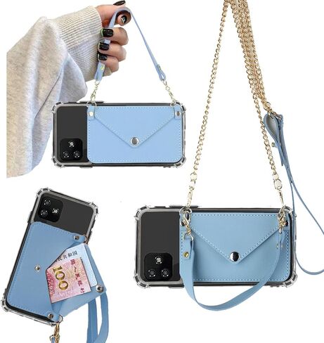 لFoxx Foxxd A56 محفظة حالة حزام سلسلة Crossbody، Foxx A56 حقيبة المحفظة الخلفية مع حامل بطاقة جرلي، حالة فتحات بطاقة الائتمان مع فو بو Learher حزام المعصم أزرار مغناطيسية (سماوي) in Saudi Arabia