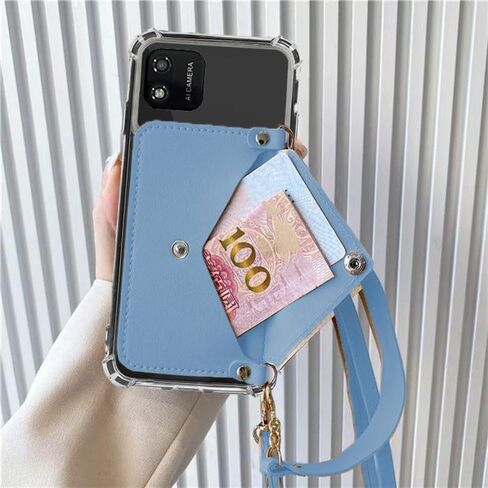 لFoxx Foxxd A56 محفظة حالة حزام سلسلة Crossbody، Foxx A56 حقيبة المحفظة الخلفية مع حامل بطاقة جرلي، حالة فتحات بطاقة الائتمان مع فو بو Learher حزام المعصم أزرار مغناطيسية (سماوي) in Saudi Arabia