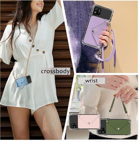 لFoxx Foxxd A56 محفظة حالة حزام سلسلة Crossbody، Foxx A56 حقيبة المحفظة الخلفية مع حامل بطاقة جرلي، حالة فتحات بطاقة الائتمان مع فو بو Learher حزام المعصم أزرار مغناطيسية (سماوي) in Saudi Arabia