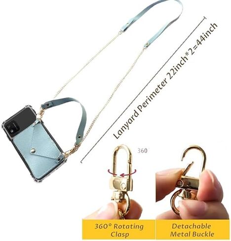 لFoxx Foxxd A56 محفظة حالة حزام سلسلة Crossbody، Foxx A56 حقيبة المحفظة الخلفية مع حامل بطاقة جرلي، حالة فتحات بطاقة الائتمان مع فو بو Learher حزام المعصم أزرار مغناطيسية (سماوي) in Saudi Arabia