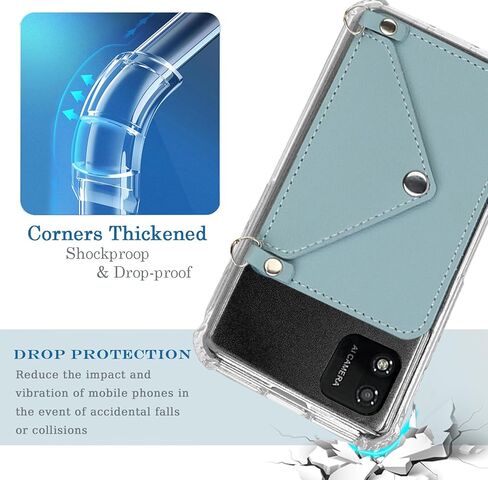 لFoxx Foxxd A56 محفظة حالة حزام سلسلة Crossbody، Foxx A56 حقيبة المحفظة الخلفية مع حامل بطاقة جرلي، حالة فتحات بطاقة الائتمان مع فو بو Learher حزام المعصم أزرار مغناطيسية (سماوي) in Saudi Arabia