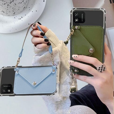 لFoxx Foxxd A56 محفظة حالة حزام سلسلة Crossbody، Foxx A56 حقيبة المحفظة الخلفية مع حامل بطاقة جرلي، حالة فتحات بطاقة الائتمان مع فو بو Learher حزام المعصم أزرار مغناطيسية (سماوي) in Saudi Arabia