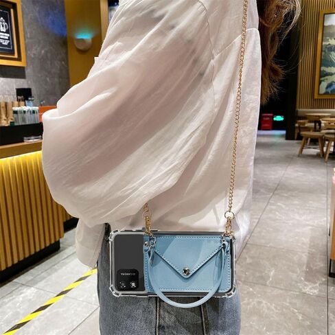 لFoxx Foxxd A56 محفظة حالة حزام سلسلة Crossbody، Foxx A56 حقيبة المحفظة الخلفية مع حامل بطاقة جرلي، حالة فتحات بطاقة الائتمان مع فو بو Learher حزام المعصم أزرار مغناطيسية (سماوي) in Saudi Arabia
