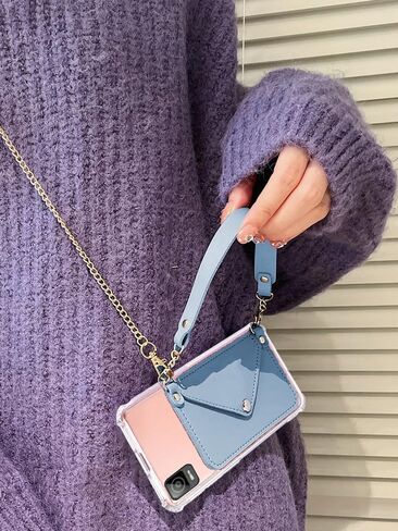 لFoxx Foxxd A56 محفظة حالة حزام سلسلة Crossbody، Foxx A56 حقيبة المحفظة الخلفية مع حامل بطاقة جرلي، حالة فتحات بطاقة الائتمان مع فو بو Learher حزام المعصم أزرار مغناطيسية (سماوي) in Saudi Arabia