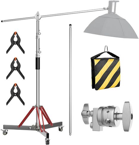 C Stand Photography Heavy Duty Stainless Steel Light Stand, Adjustable 10ft with Wheeled Extension Grip Arms in Saudi Arabia