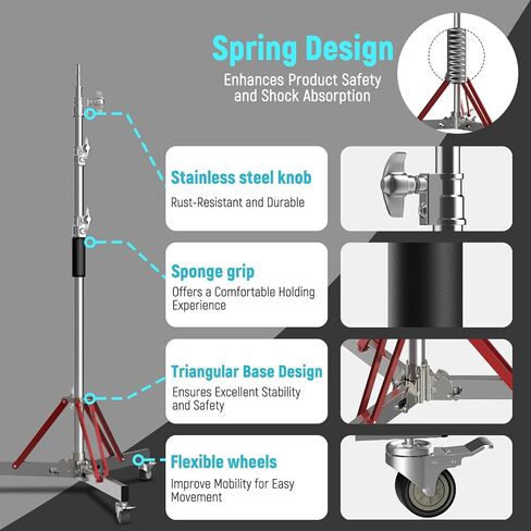 C Stand Photography Heavy Duty Stainless Steel Light Stand, Adjustable 10ft with Wheeled Extension Grip Arms in Saudi Arabia