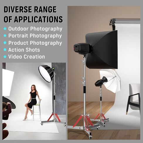 C Stand Photography Heavy Duty Stainless Steel Light Stand, Adjustable 10ft with Wheeled Extension Grip Arms in Saudi Arabia