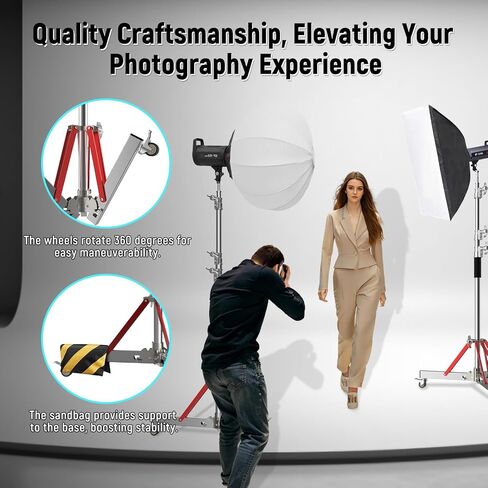C Stand Photography Heavy Duty Stainless Steel Light Stand, Adjustable 10ft with Wheeled Extension Grip Arms in Saudi Arabia