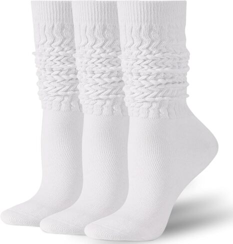 Pleneal 3 Pairs Slouch Socks For Women Long Winter Thigh High Boot Scrunch Socks, Cable Knit Crew Knee High Boot Socks in Saudi Arabia