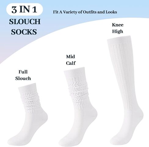 Pleneal 3 Pairs Slouch Socks For Women Long Winter Thigh High Boot Scrunch Socks, Cable Knit Crew Knee High Boot Socks in Saudi Arabia