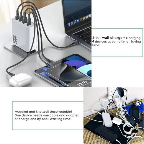 شاحن سريع PD100W USB C لـ Starlink Mini - 4 منافذ USB + Type C 100W 30W Wall Charger Hub in Kuwait