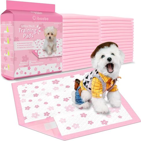 Puppy Pads, 23"x 23" Dog Pee Pad with Adhesive Tabs for Potty Training, Ultra Thick Leak-Proof Quiky-Dry Pink Puppy Essentials (Pink, 23x23in 50Ct) in Kuwait