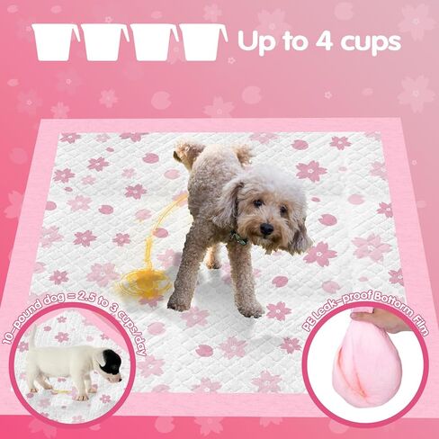 Puppy Pads, 23"x 23" Dog Pee Pad with Adhesive Tabs for Potty Training, Ultra Thick Leak-Proof Quiky-Dry Pink Puppy Essentials (Pink, 23x23in 50Ct) in Kuwait