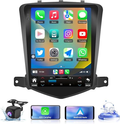 5GWiFi ترقية راديو ستيريو للسيارة لسيارة شيفروليه تشيفي كروز 2009-2015 - Carplay اللاسلكي ونظام تحديد المواقع العالمي للملاحة التلقائي بنظام Android - 4 جيجابايت + 32 جيجابايت 10.4 بوصة شاشة لمس على شكل حرف T بلوتوث RDS FM SWC in Kuwait