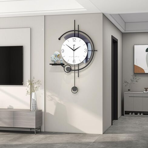 Large Modern Wall Clock for Living Room Decor Big Decorative Wall Clock 14 Inch Pendulum Wall Clock Battery Operated Non Ticking for Bedroom Kitchen Office Home Unique Clocks Wall Decor in Saudi Arabia