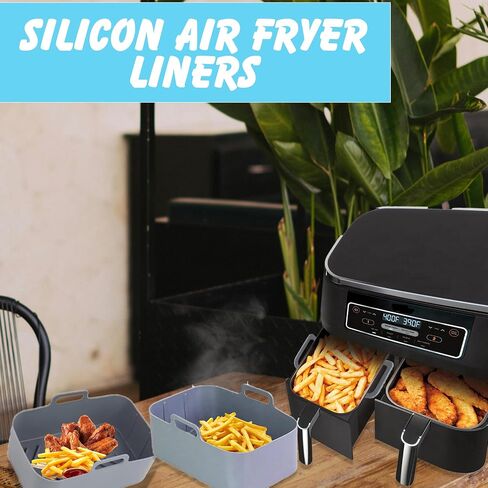 Silicone Air Fryer Liners 2 Pack, Reusable Liners Compatible for all Ninja Foodis DZ201, DZ401, DZ550, COSORI, Chefman, Instant Air Fryer, and 6-in-1 8-10QT Air Fryer Baskets in Saudi Arabia