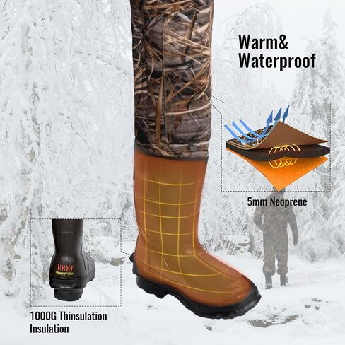 8 Fans Hunting Waders with 1000G Insulation Rubber Boots, Neoprene Chest Wader, Waterproof Bootfoot Waders for Men & Women in Kuwait