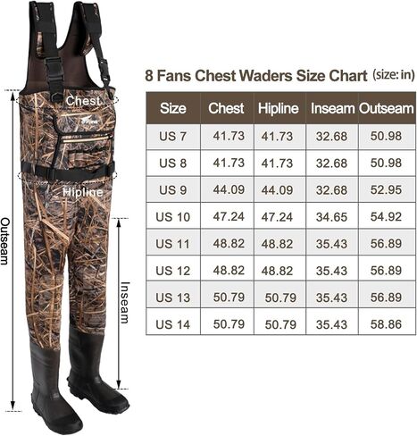 8 Fans Hunting Waders with 1000G Insulation Rubber Boots, Neoprene Chest Wader, Waterproof Bootfoot Waders for Men & Women in Kuwait