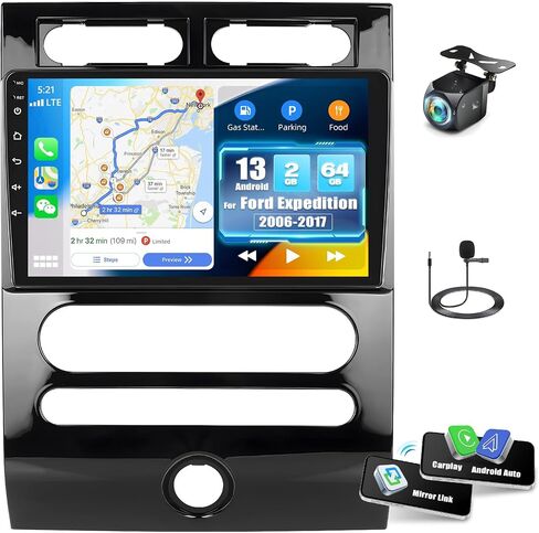 ستيريو سيارة 2G+64G Android 13 لسيارة Ford Expedition 2006-2017 مع Carplay Android Auto، راديو سيارة بشاشة لمس 9 بوصة مع وصلة مرآة WiFi/GPS ملاحة بلوتوث FM/RDS SWC+AHD كاميرا خلفية in Saudi Arabia