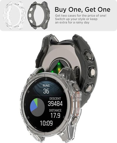 [2 Pack] Miimall Rugged Case Compatible for Garmin Fenix 8 51mm Case Cover, Anti-Scratch, Shockproof, Men Replacement Protective Case Soft TPU Translucent Case Bumper for Garmin Fenix 8 (Clear+Black) in Saudi Arabia