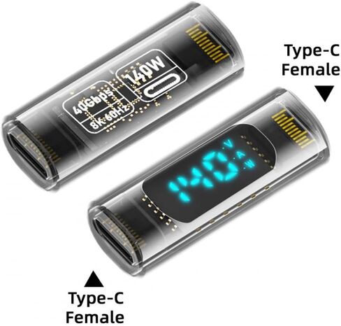 CY Adapter Transparent Type-C Smart LED Display USB-C Female to Female Extension Adapter USB4.0 40Gbps 140W Current Voltage Monitoring Tester Detector in Kuwait