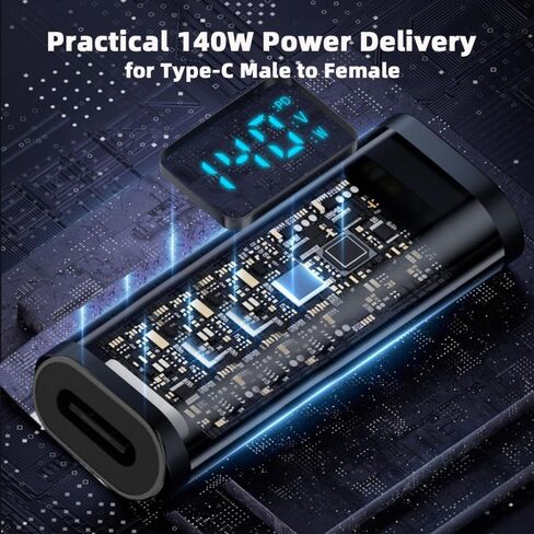 CY Adapter Transparent Type-C Smart LED Display USB-C Female to Female Extension Adapter USB4.0 40Gbps 140W Current Voltage Monitoring Tester Detector in Kuwait