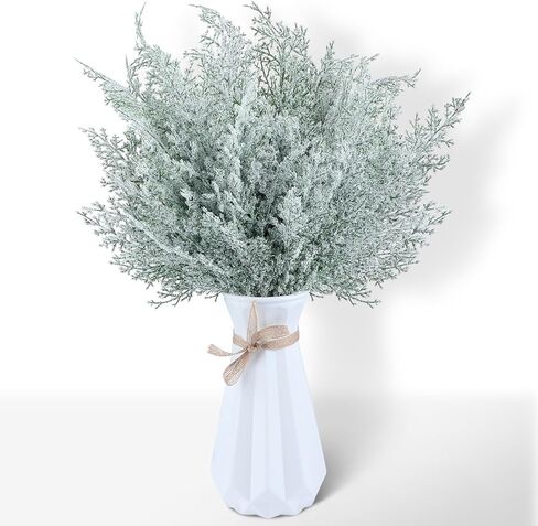 12 قطعة من فروع الصنوبر الاصطناعي الثلجي 17 بوصة من خشب الأرز الصناعي المتجمد بخاخات عيد الميلاد الخضراء من الصنوبر ينبع غصين لإكليل إكليل الزهور DIY الحرف اليدوية وديكورات الشتاء لعيد الميلاد in Kuwait