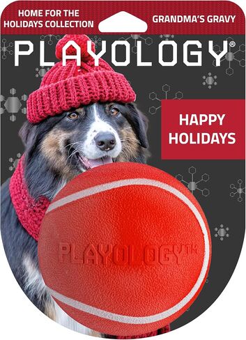 Playology Squeaky Chew Ball Holiday Themed Toy for Dogs - Engaging All Natural Grandma's Gravy Scent Dog Toy, Red Dog Toy for Extra Large Dogs - Squeak, Fetch, and Play! in Kuwait