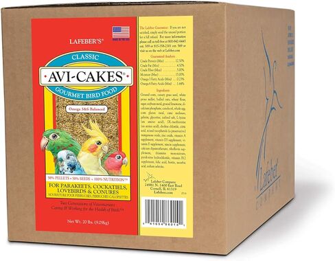 LAFEBER'S Classic Avi-Cakes Pet Bird Food, Made with Non-GMO and Human-Grade Ingredients, for Cockatiels Conures Parakeets (Budgies) Lovebirds, 20 lb in Saudi Arabia