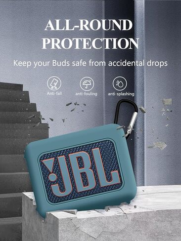 غطاء حافظة لمكبر صوت بلوتوث محمول JBL GO4، غطاء حماية كامل من السيليكون مع غطاء سلسلة مفاتيح، غطاء مكبر صوت بلوتوث محمول مقاوم للصدمات JBL GO4 للنساء والرجال - أزرق فاتح in Saudi Arabia