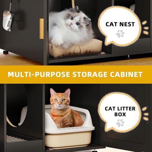 DWVO 4 in 1 Cat Toys Mini Pool Table for Cats, Litter Box Enclosure for Cat Pool Table Tower with Feather Wand Interactive Exercise Play Rest Beds & Litter Box Furniture, Black, Medium in Saudi Arabia