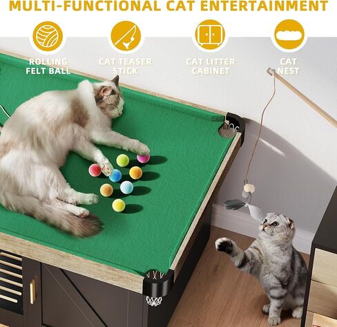 DWVO 4 in 1 Cat Toys Mini Pool Table for Cats, Litter Box Enclosure for Cat Pool Table Tower with Feather Wand Interactive Exercise Play Rest Beds & Litter Box Furniture, Black, Medium in Saudi Arabia