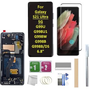 OLED Screen for Galaxy S21 Ultra LCD Screen with Frame Replacement for Samsung Galaxy S21 Ultra 5G G998U G998U1 G998W G998B G998B/DS 6.8" LCD Screen Display Touch Digitizer with Frame+Tool… (Black)
